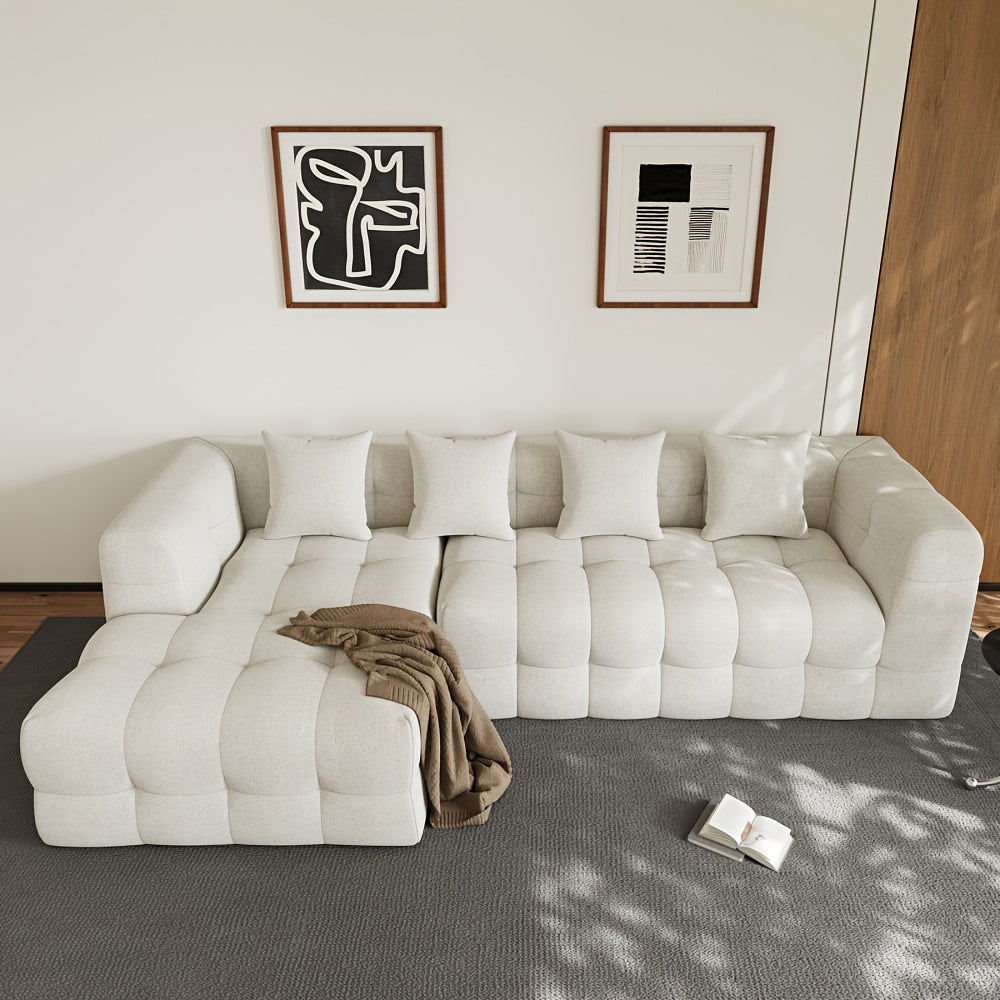 Sofá Moderno Chaise Aconchegante 4 Travesseiros Decorativos