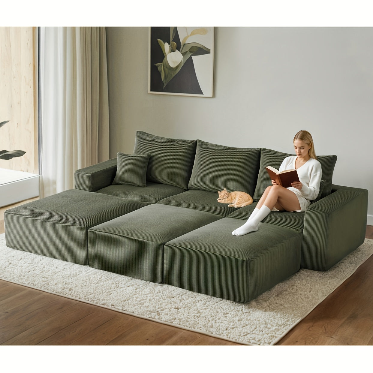 Sofá Cama Multifuncional Verde Montagem Zero