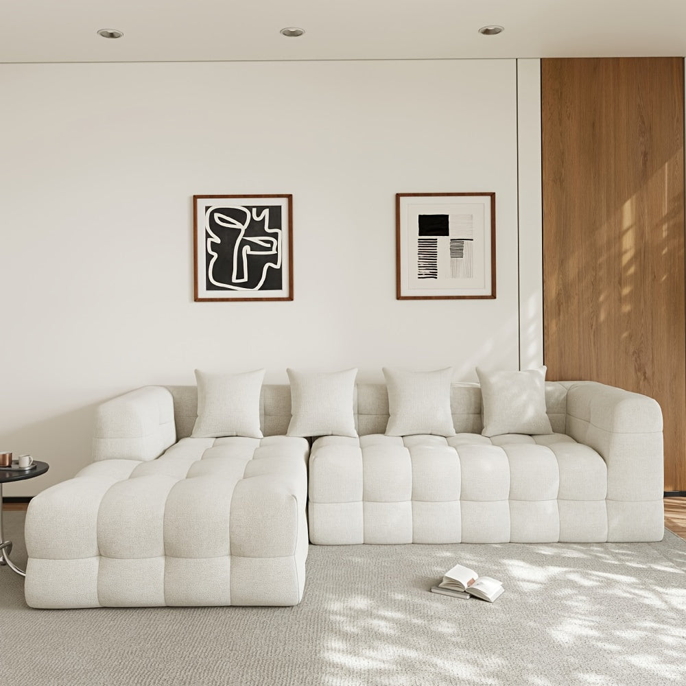 Sofá Moderno Chaise Aconchegante 4 Travesseiros Decorativos