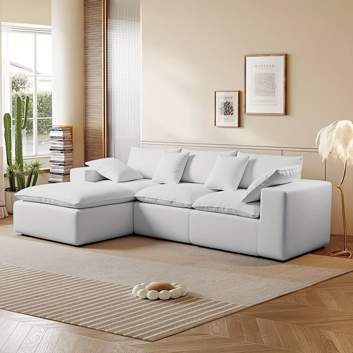 Sofá Cama L Chaise Tecido Resistente Montagem Fácil