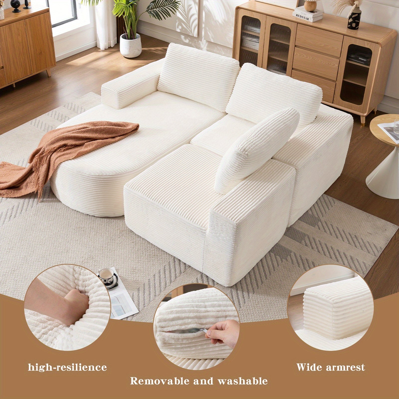 Conjunto Sofá L Chenille Almofadas Aveludadas Montagem Zero