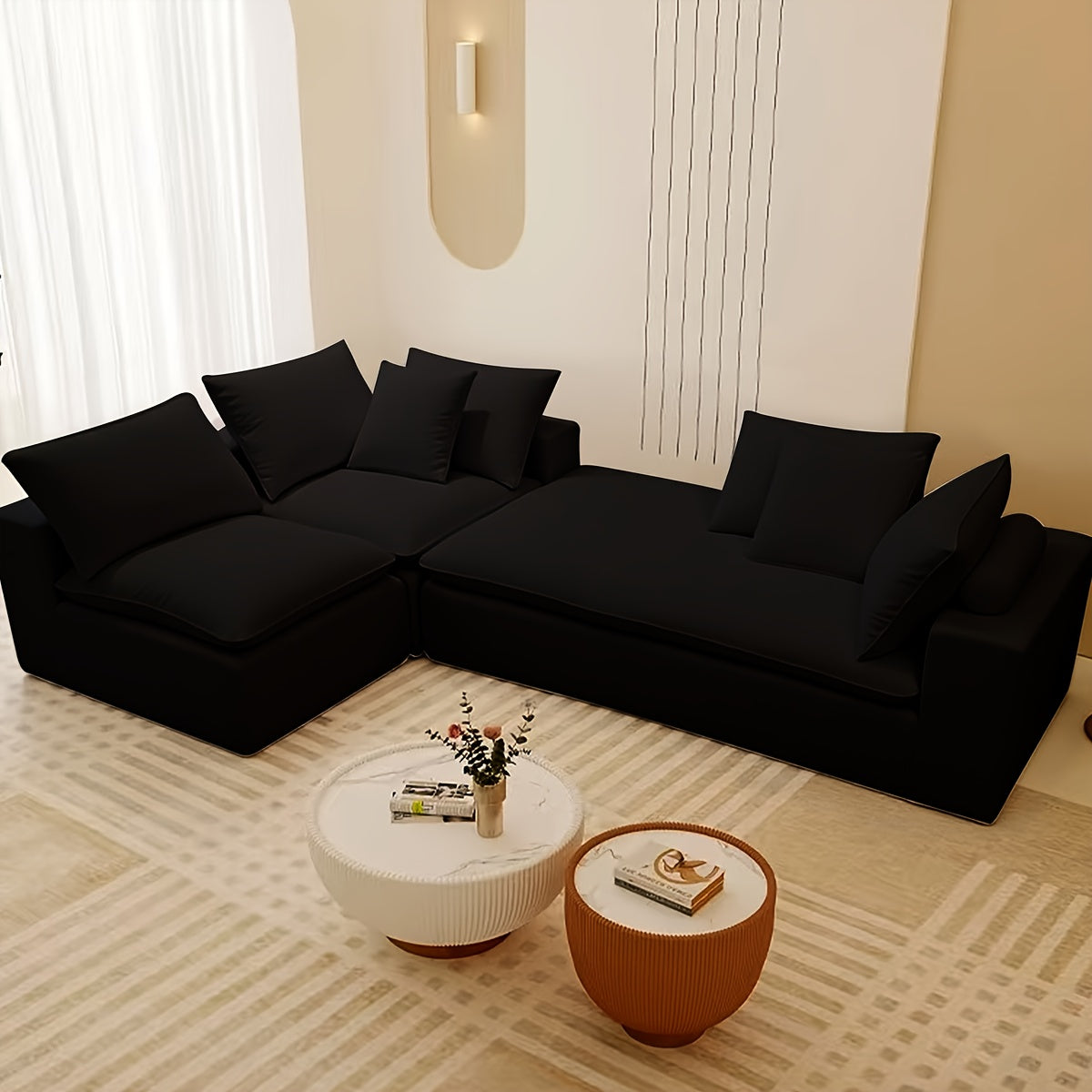 Sofá Cama L Chaise Tecido Resistente Montagem Fácil